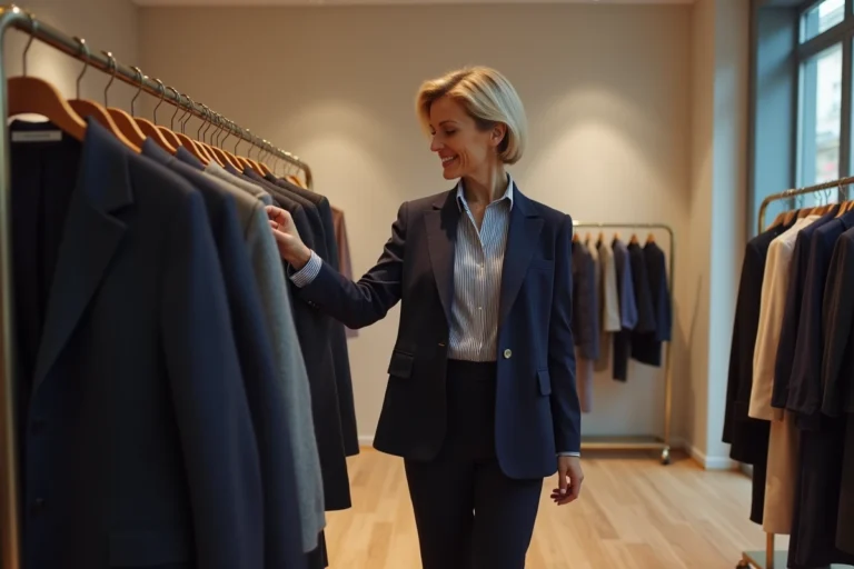 Femme élégante dans une boutique parisienne sophistiquée