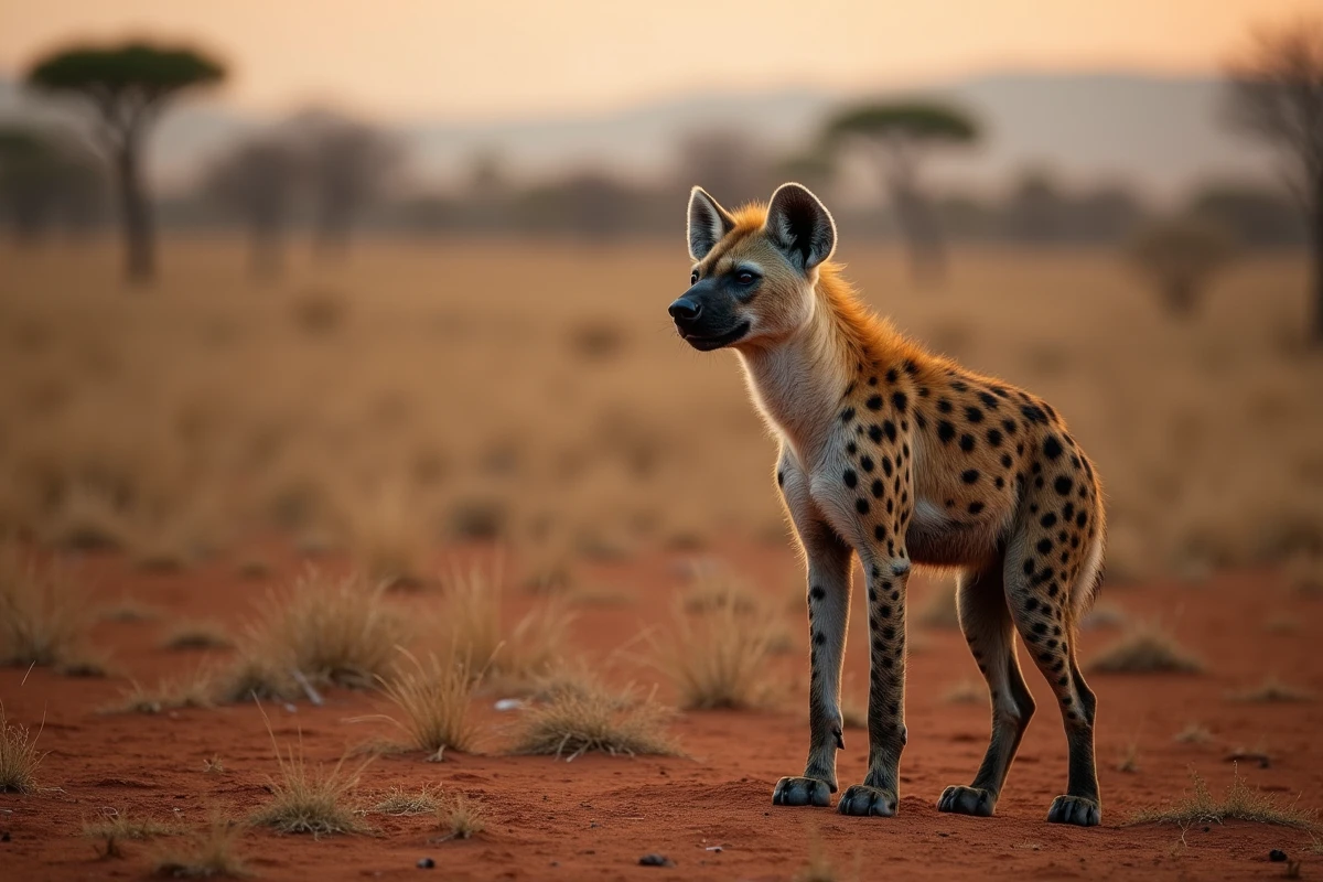 Spotted hyena in the African savanna, a species known for its unique intersex biological characteristics